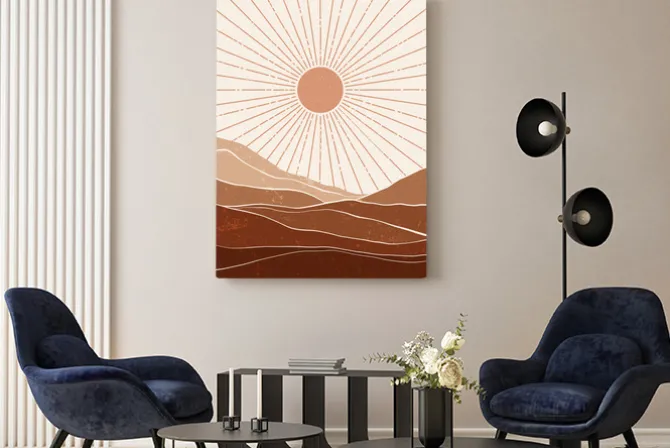 Obraz: Słoneczny poranek w górach boho krajobraz