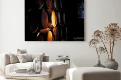 Obraz: Stare dębowe beczki w winnicy