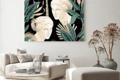 Obraz: Starożytne rzeźby wśród tropikalnych liści