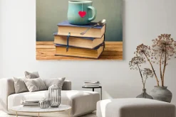 Obraz: Starych zabytkowych książek i puchar w kształcie serca na drewnianym