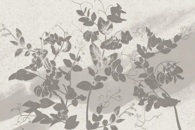 Obraz: Szare liście na piaskowej ścianie