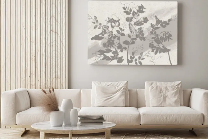 Obraz: Szare liście na piaskowej ścianie