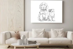 Obraz: Szkicowany rysunek psa i kota