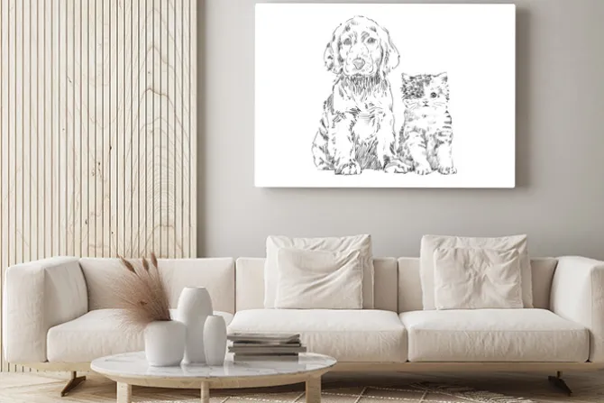 Obraz: Szkicowany rysunek psa i kota