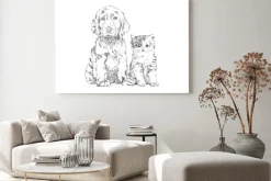 Obraz: Szkicowany rysunek psa i kota