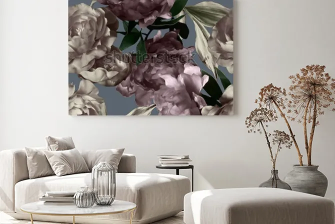 Obraz: Sztuka sztuka monochromatyczne grafiki i akwarela kwiatowy wzór