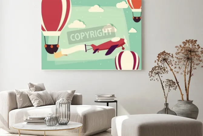 Obraz: Tło z gorącym powietrzem szybko się zwiększać i samolot z faborkiem,