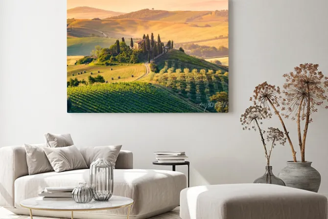 Obraz: Toskania krajobraz o zachodzie słońca