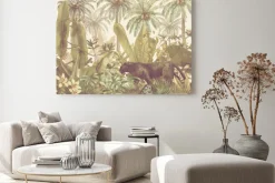 Obraz: Tropical illustration with black panther in the jungle painted