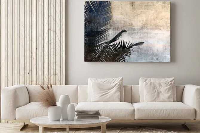 Obraz: Tropikalne liście na tle w stylu grunge