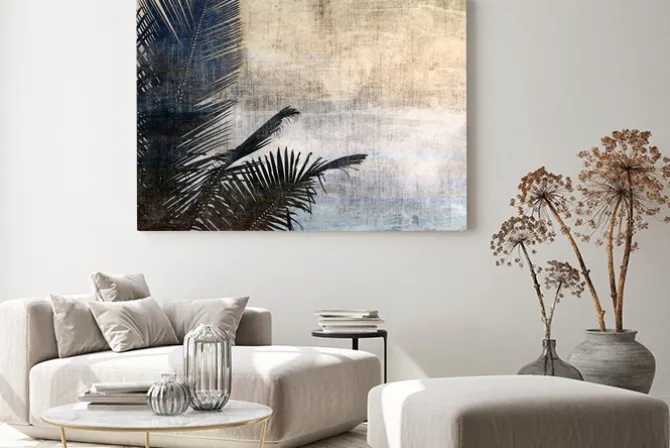 Obraz: Tropikalne liście na tle w stylu grunge