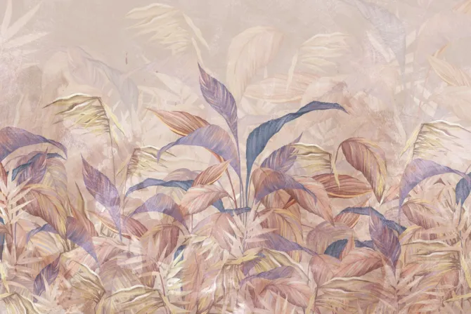 Obraz: Tropikalne liście na jasnym beżowym tle