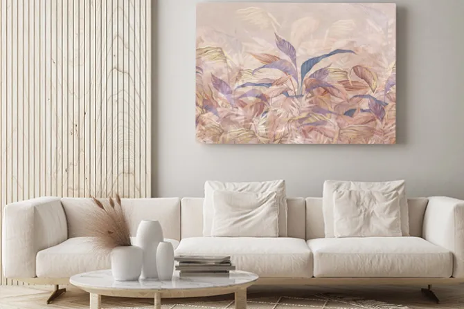 Obraz: Tropikalne liście na jasnym beżowym tle