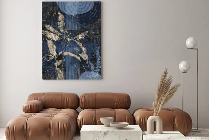 Obraz: Tropikalne liście na tle w stylu grunge