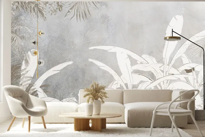 Obraz: Tropikalne liście palm na betonie