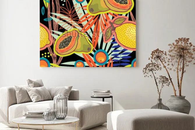 Obraz: Tropikalny lato ogród przy noc podpis wzorem.