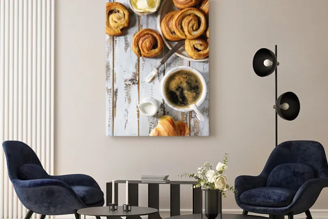 Obraz: Variety of homemade puff pastry buns cinnamon rolls and croissant