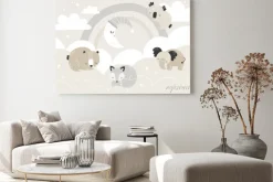 Obraz: Vector children hand drawn cute animals sleeping on clouds and