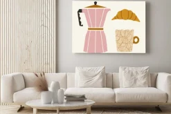 Obraz: Vector illustration with geyser coffee maker, coffee cup with