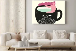 Obraz: Vector illustration with long hair woman in black cup with mountain