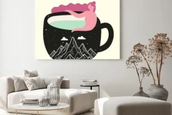 Obraz: Vector illustration with long hair woman in black cup with mountain