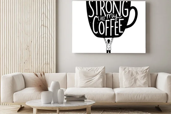 Obraz: Vector illustration with boy holding big cup and lettering text