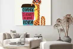 Obraz: Vector illustration with tiger and cup of coffee. coffee is always