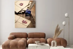 Obraz: Vintage litery z czerwonym środkiem uszczelniającym i okulary