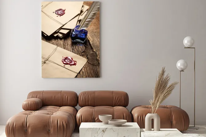 Obraz: Vintage litery z czerwonym środkiem uszczelniającym i okulary