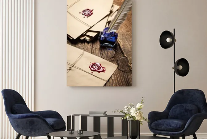 Obraz: Vintage litery z czerwonym środkiem uszczelniającym i okulary