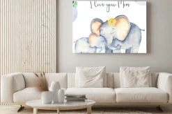 Obraz: Watercolor card with cute cartoon mothers day elephants