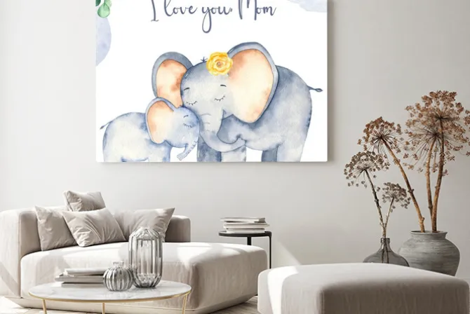 Obraz: Watercolor card with cute cartoon mothers day elephants