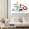 Obraz: Watercolor illustration cute baby animals sleeping on the cloud