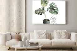 Obraz: Watercolor lets stay home card with monstera. isolation during