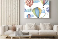 Obraz: Watercolor pattern with cartoon hot air balloon. transport ornament