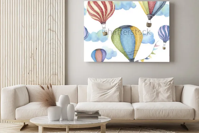 Obraz: Watercolor pattern with cartoon hot air balloon. transport ornament
