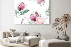 Obraz: Watercolor protea seamless pattern. tropical leaves background.