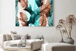 Obraz: Watercolor seamless pattern of banana tropical leaves on vertical