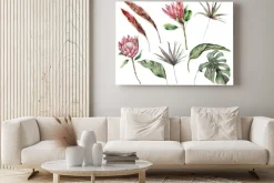 Obraz: Watercolor tropical set with protea and palm leaves. hand painted