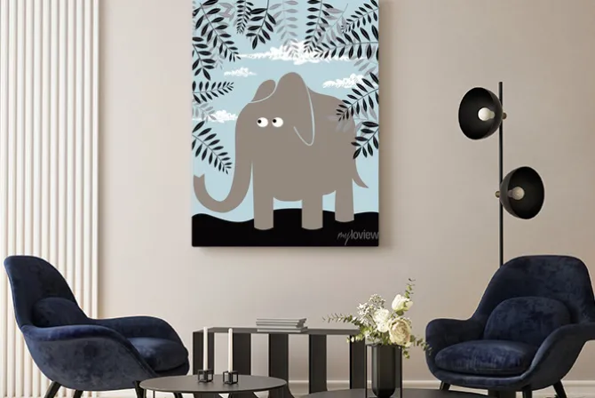 Obraz: Wektor tła z liści i słonia