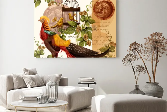 Obraz: Wektorowa cyfrowa akwarela ilustracja z florence lwem i bażantem