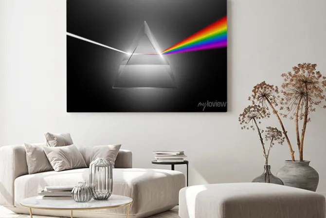 Obraz: Widoczne rozproszenie światła do spektrum na szklanym pryzmie,