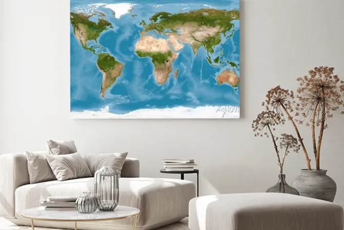 Obraz: Widok ziemi z kosmosu z mapą świata