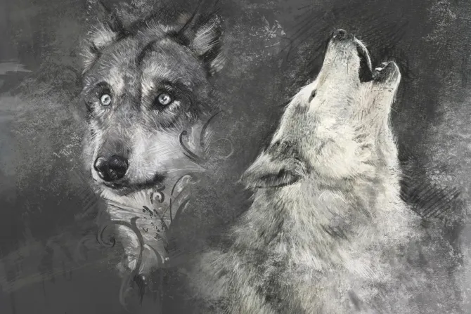 Obraz: Wilki wyjące do księżyca