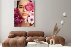 Obraz: Woman, flowers and studio portrait for beauty, wellness and skincare
