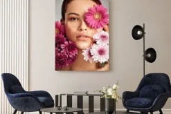 Obraz: Woman, flowers and studio portrait for beauty, wellness and skincare