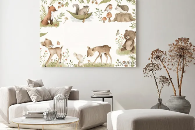 Obraz: Woodland animals watercolor forest illustration baby illustration