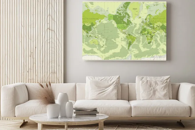 Obraz: World map - political - american view - america in center - green