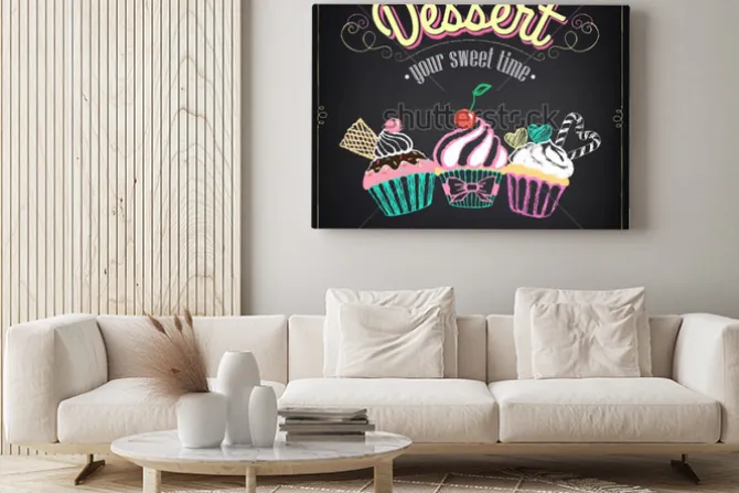 Obraz: Wzór karty desery z posypką. menu piekarni. pikowanie, rysowanie