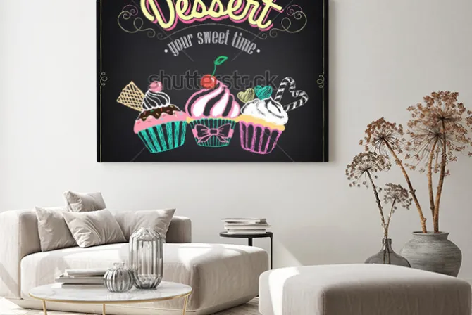 Obraz: Wzór karty desery z posypką. menu piekarni. pikowanie, rysowanie